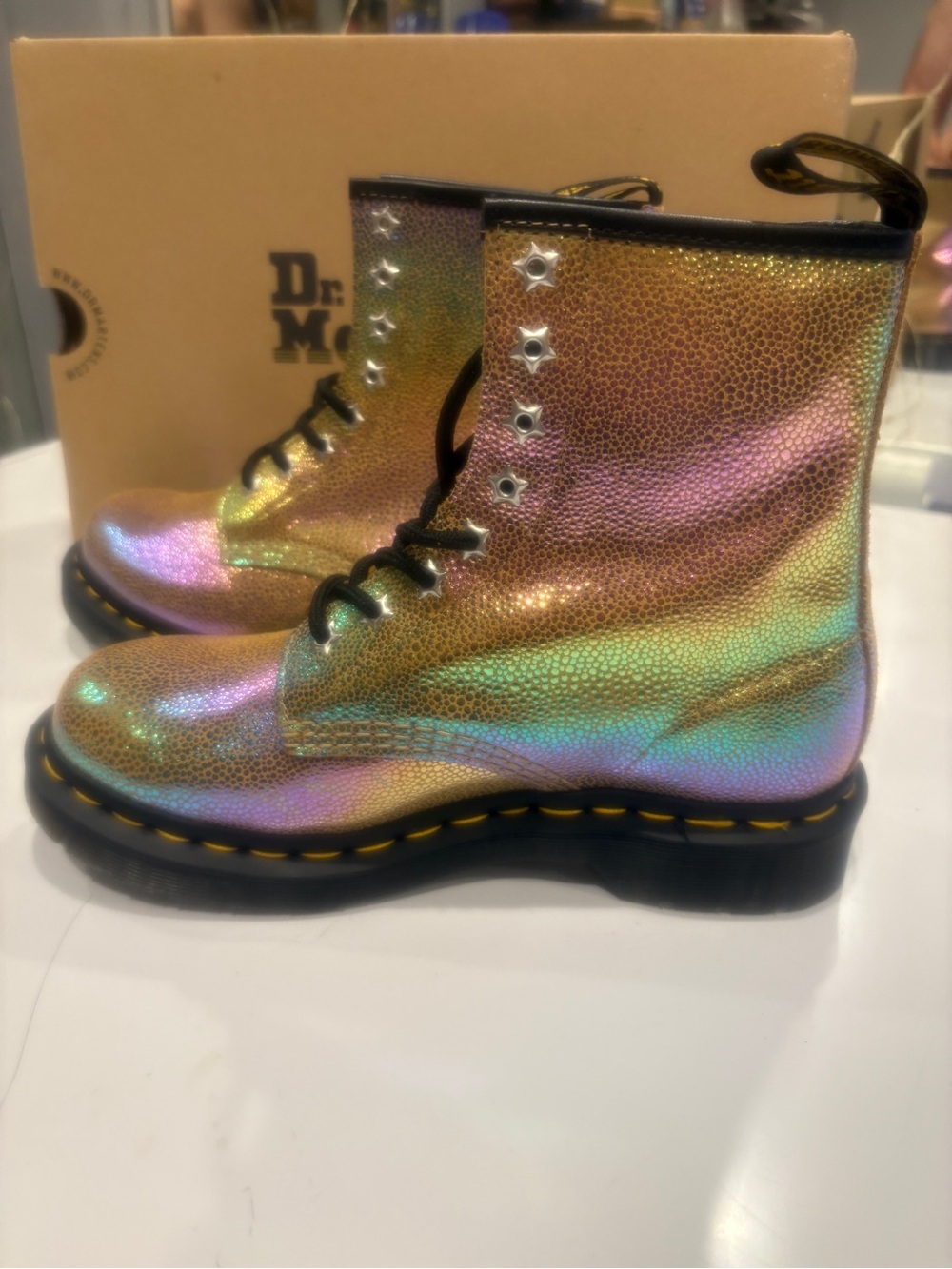 Dr. Martens Iridescent Metallic Lace-Up Boots - Gold Pink Green Blue